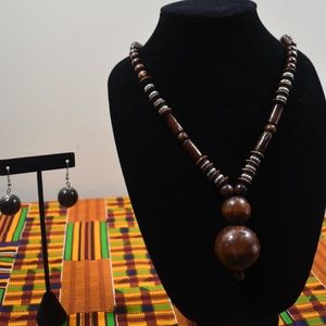 Matching Set: African Wooden Necklace and Earrings